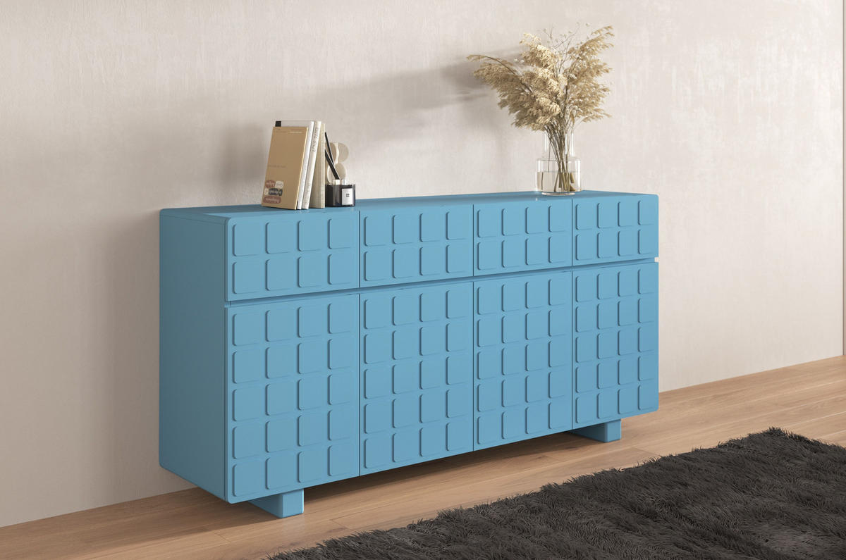 SIDEBOARD Cubo Long, Geometrische 3D Fronten, 169 cm, Blau - Pastellblau, Holz/Holzwerkstoff (168.9/83.8/41.8cm) - Skandica