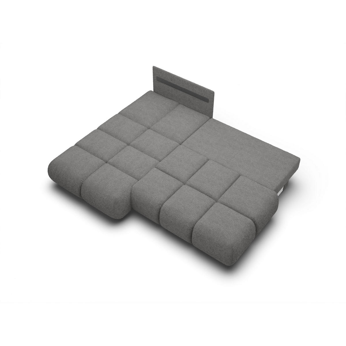 ECKSOFA CORSO L-S Grau Boucle-Stoff mit Schlaffunktion - Grau, Holz (230/177cm) - MASSENO