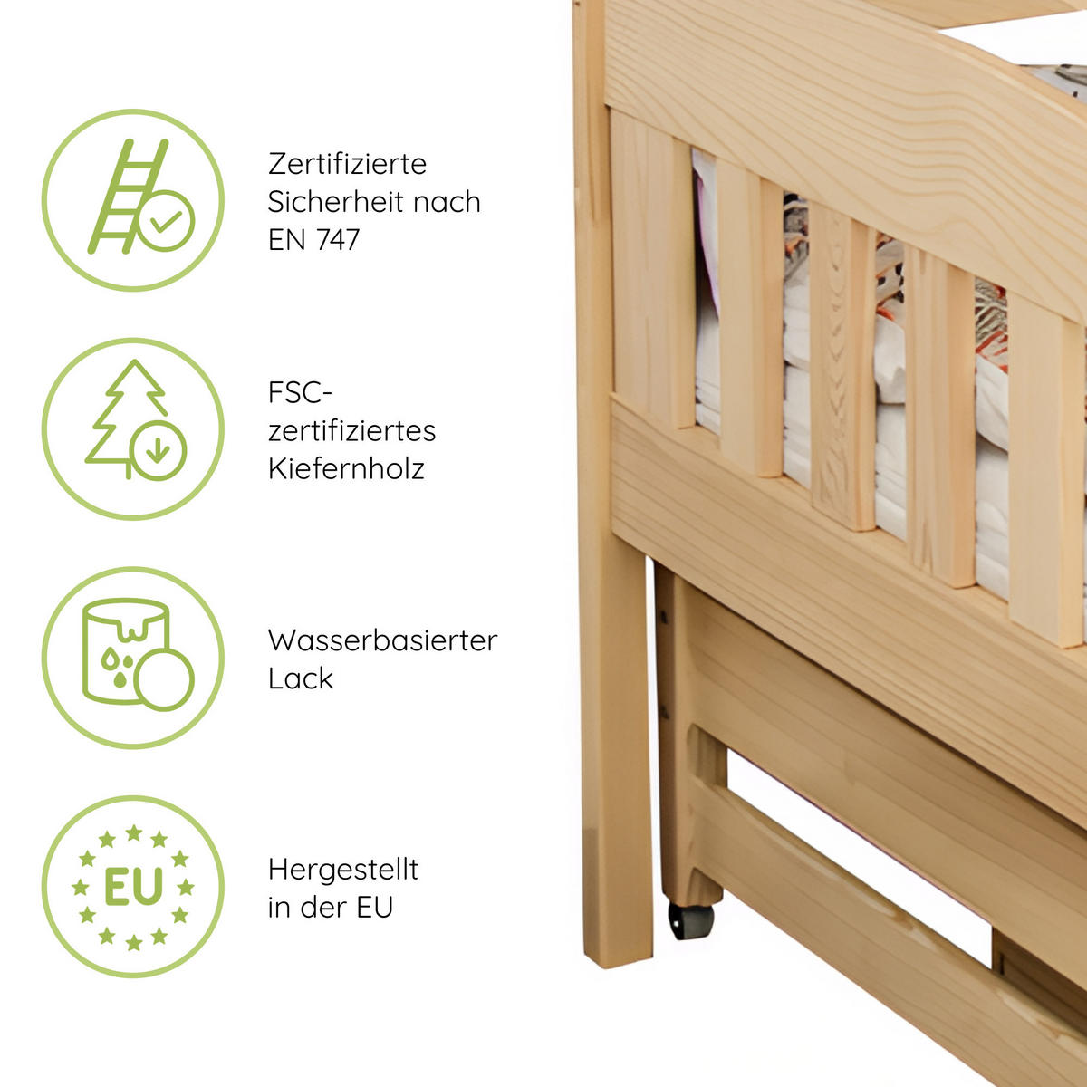 ETAGENBETT Ebba mit Ausziehbett und zwei Schubladen - Naturfarben, Holz (90/200cm) - Kids Collective