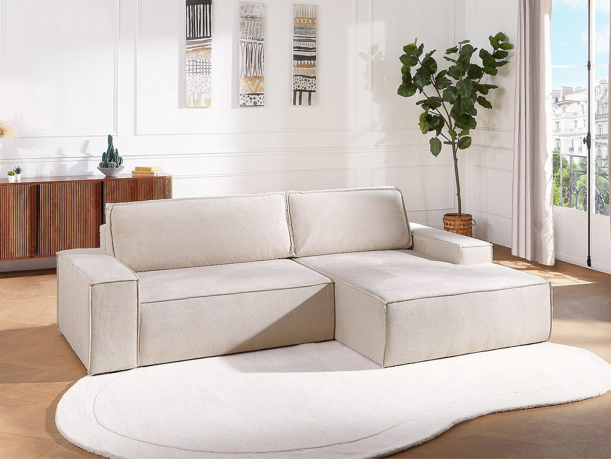 ECKSOFA mit Schlaffunktion - Ecke rechts - Strukturstoff - Beige - AMELIA - Beige, Textil (267/167cm) - Vente-Unique