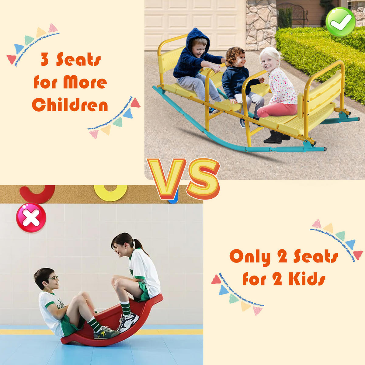 KINDERWIPPE 3-Sitzer Spielgerät Outdoor/Indoor - Blau, Metall (132/52cm)