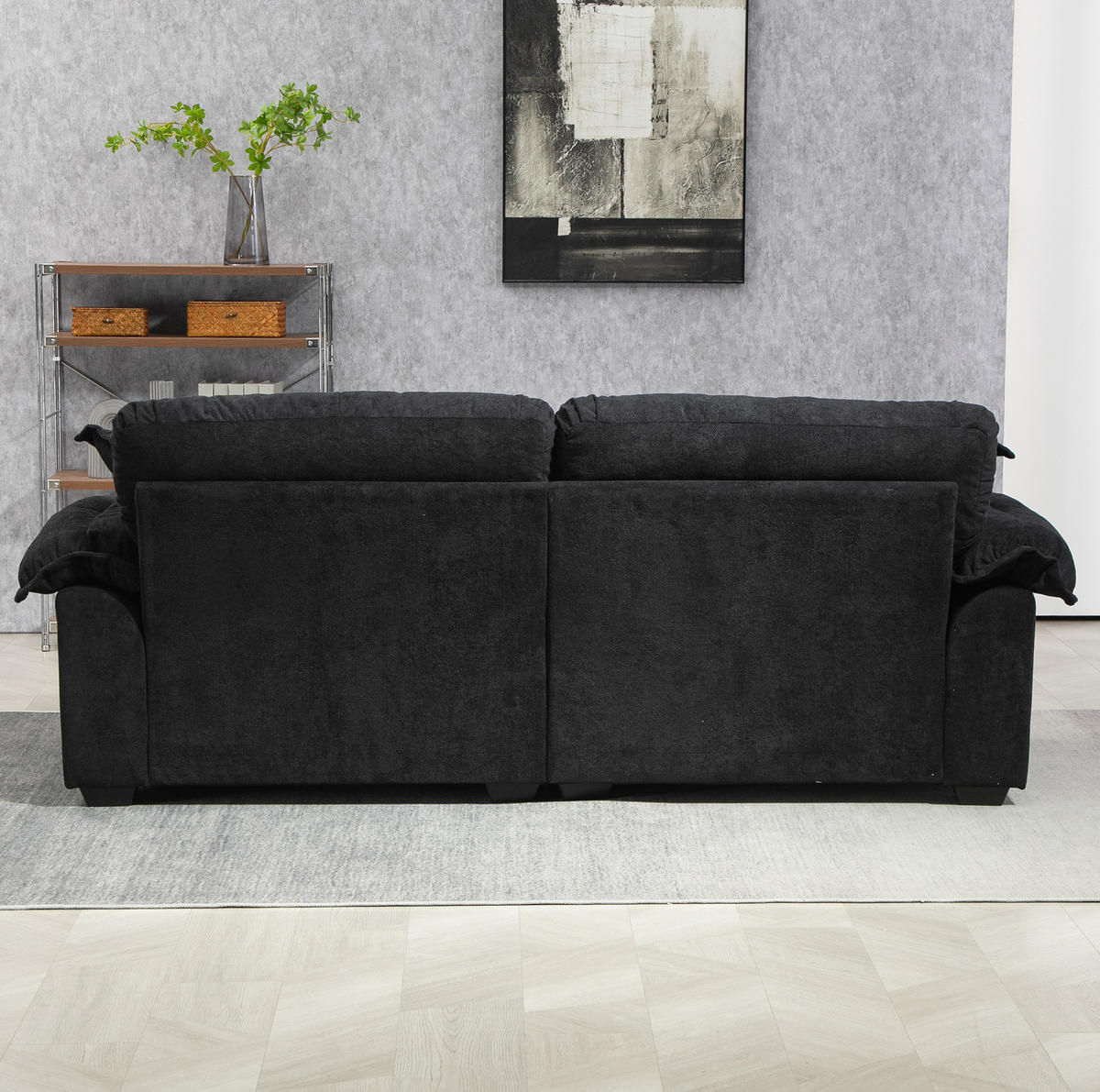 2-SITZER Sofa Chenille mit tiefem Sitz, Memory-Schaum 213,4/90,1/87,6 cm Schwarz - Schwarz, Textil (90.1/87.6/213.4cm) - Redom
