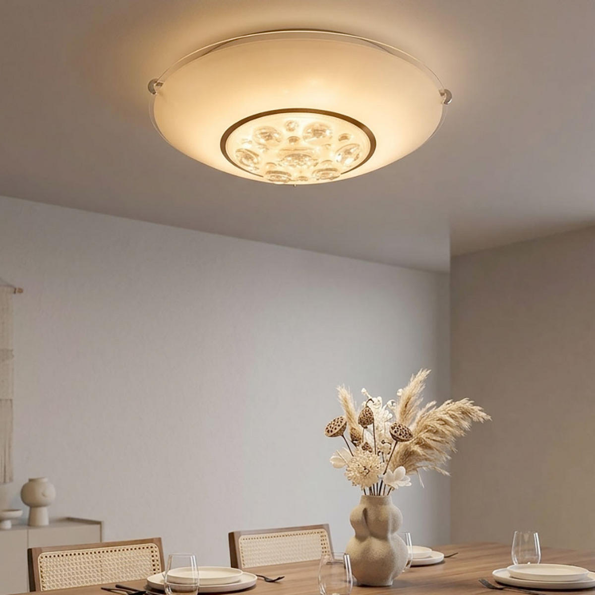 LED DECKENLEUCHTE Metall Kristalloptik Silber - Silberfarben, Glas (25/25/10cm) - Globo Lighting