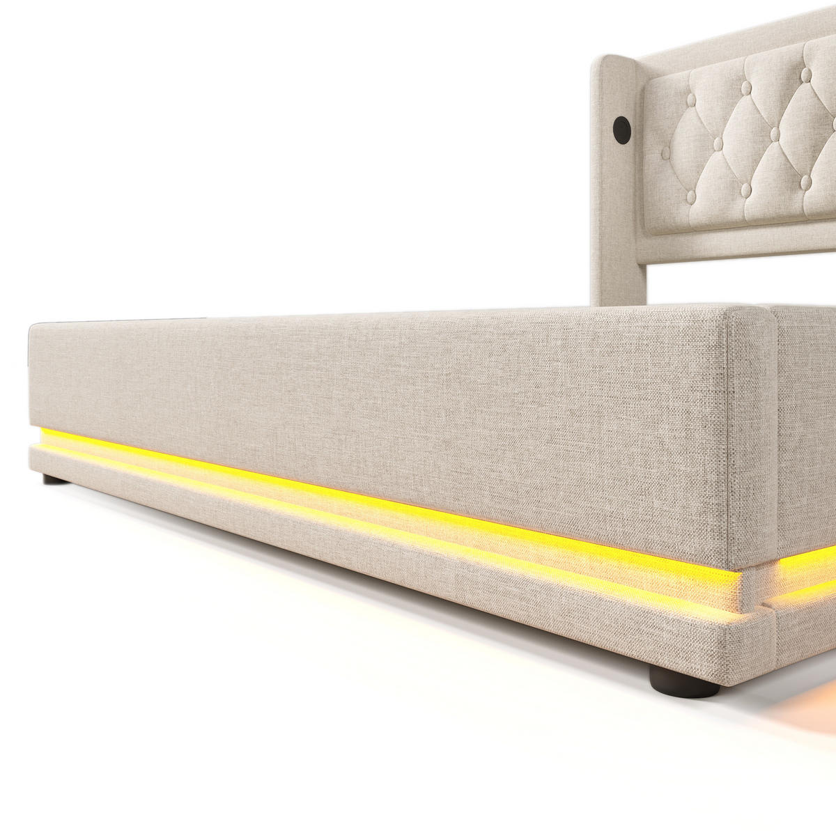 POLSTERBETT aus Baumwolle 160x200 cm Beige mit Bettkasten, LED-Beleuchtung und USB-C-Anschluss - Beige, Textil (160/200cm) - IVMEU