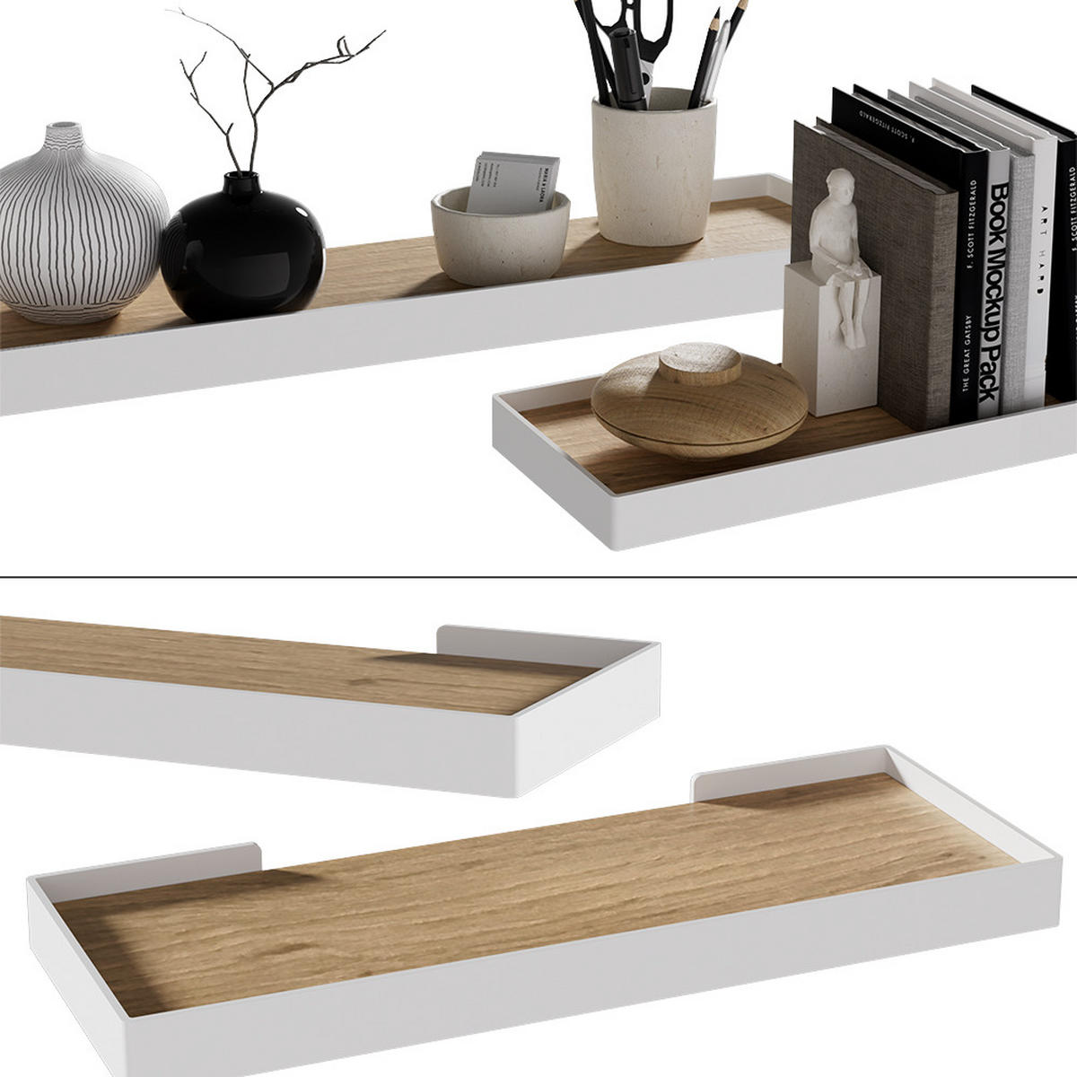 WANDREGAL Erni Weiß/Eiche 60 x 3 cm 2er-Set - Eiche Wotan/Weiß, Holzwerkstoff (60/3/15cm) - Vicco