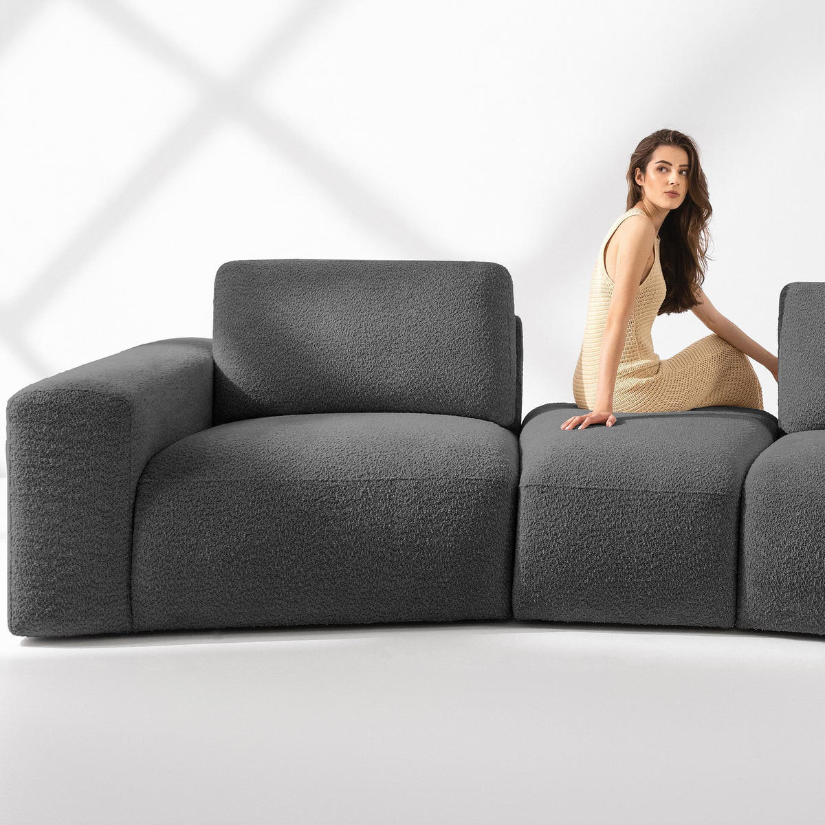 5-SITZER ECKSOFA ZUCCO Boucle rechts, Graphit - Graphitfarben, Textil (430/84/105cm) - KONSIMO®