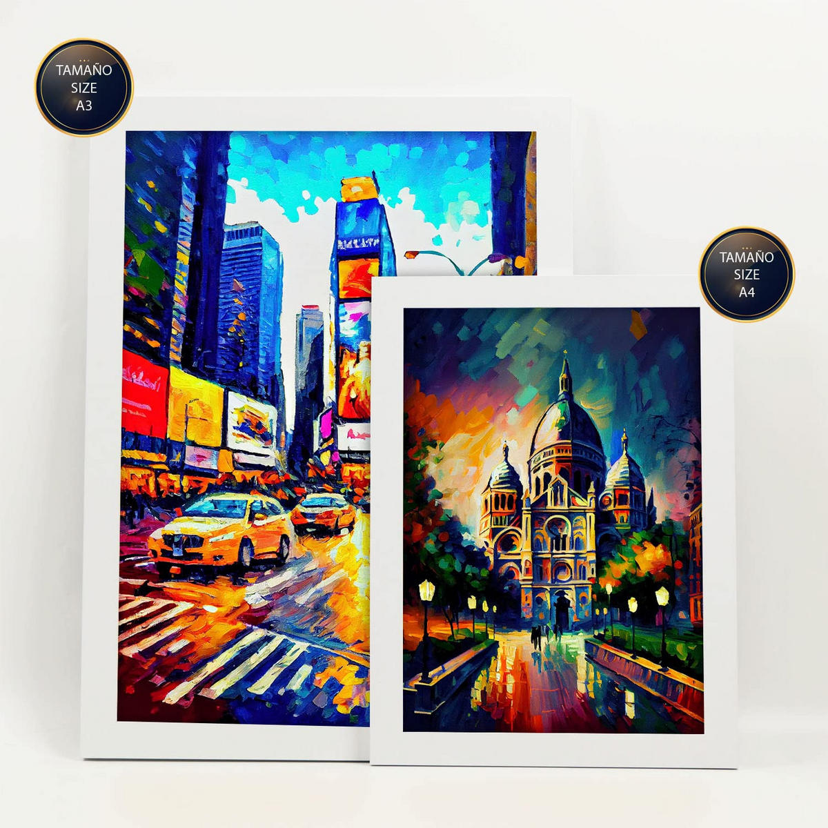 POSTER Set Mit 6 Menschengemacht Im Ölgemälde Stil A3 & A4 Weißer Rahmen - Weiß, Papier (29/3cm) - Nacnic