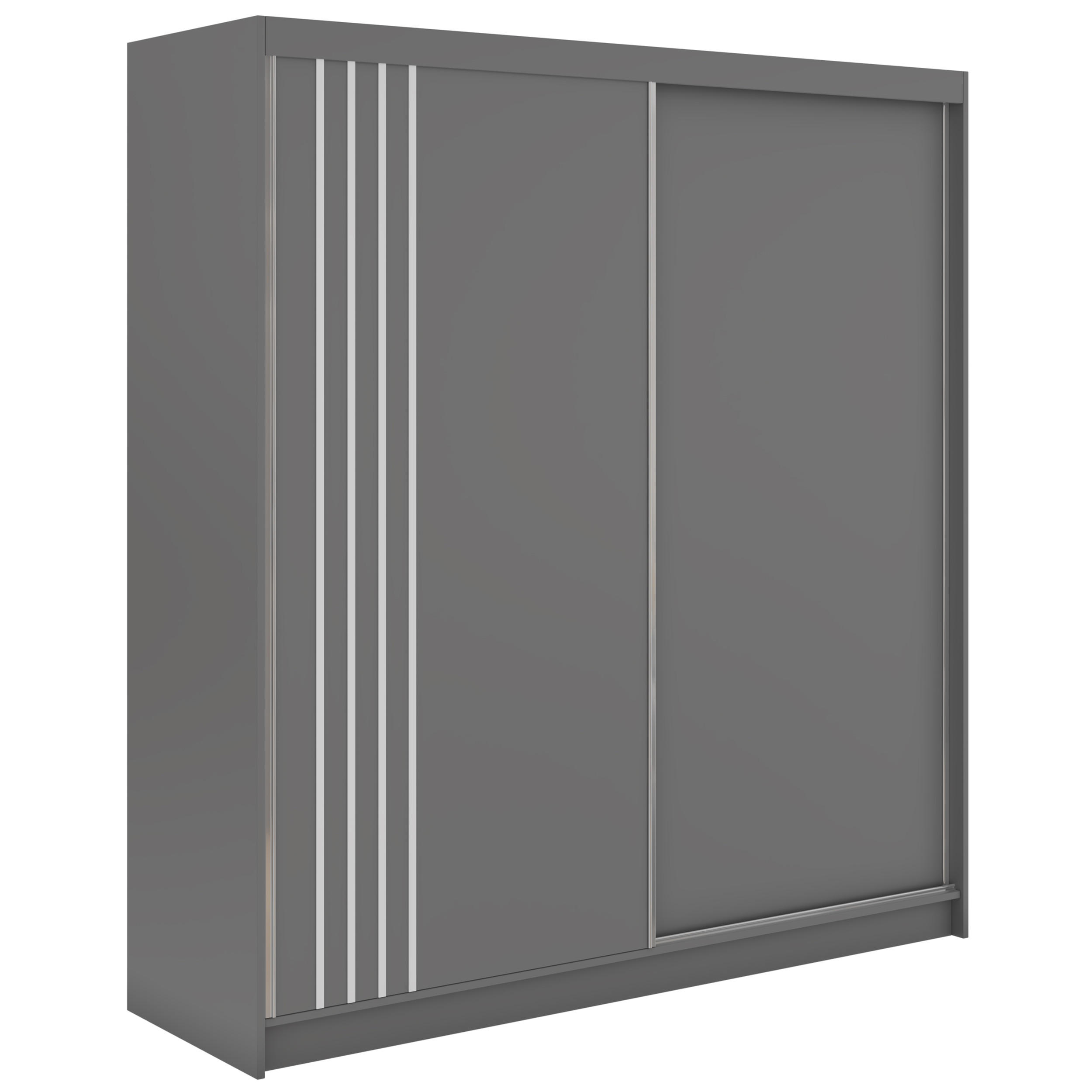 SCHWEBETÜRENSCHRANK mit Lamellen und Schubladen NAURU - 200 - Grau und Weiß - Alufarben/Weiß, Holzwerkstoff/Metall (200/216/61cm) - MKS