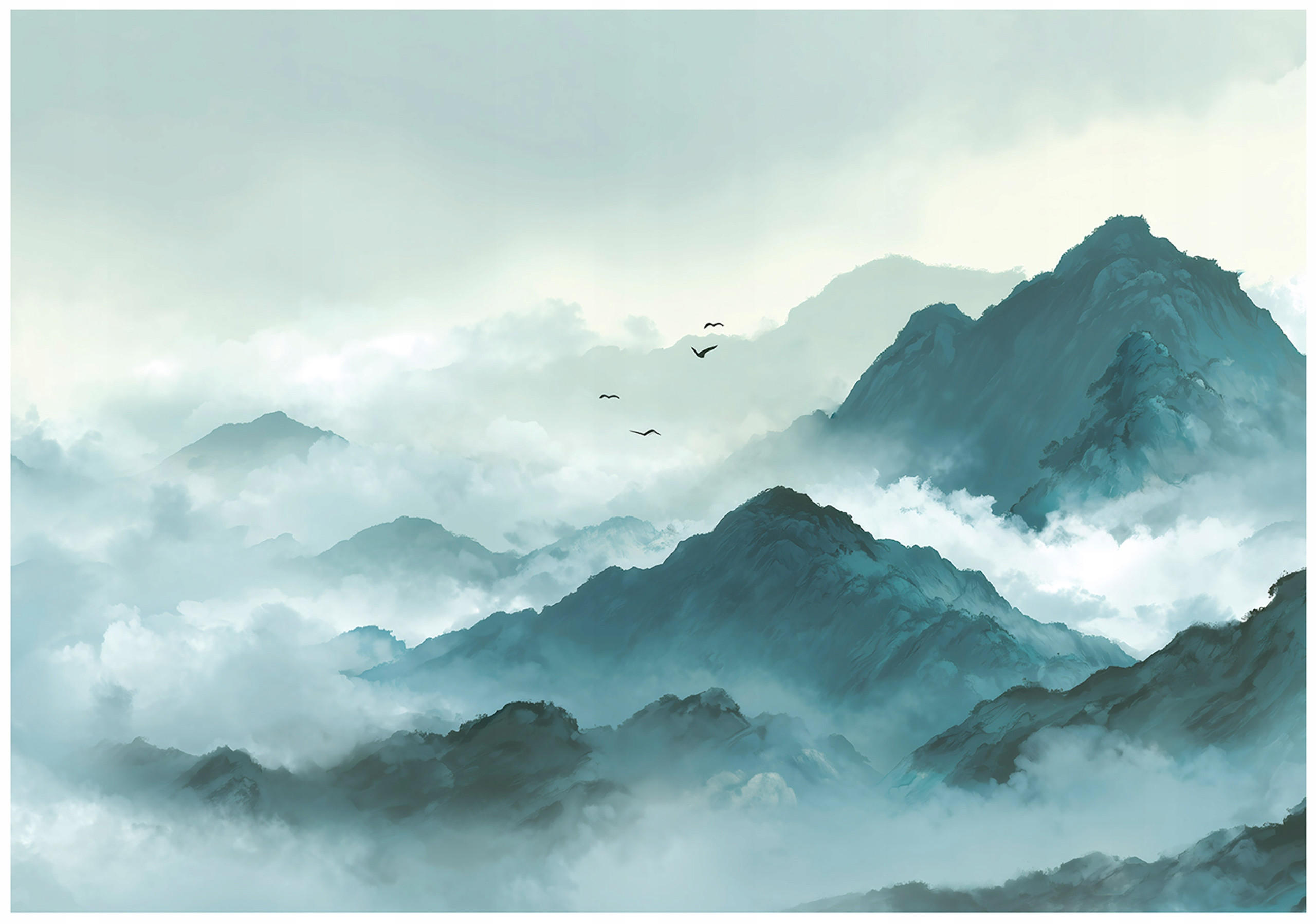 FOTOTAPETE Gebirge Nebel Grün 250x175 cm - Multicolor, Papier (250/175cm) - Wallarena