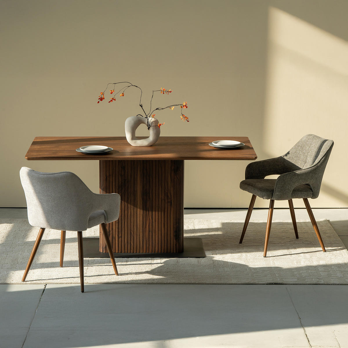 ARMLEHNENSTUHL - 2er-Set - Hellbraun, Textil/Metall (55/78/60cm) - home24