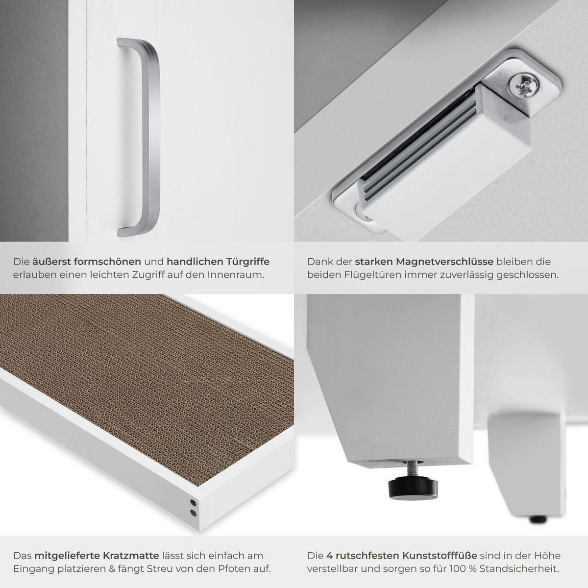 KATZENSCHRANK Freya,inklusive Kratzmatte, 120 x 52 x 65 cm,weiß - Weiß, Holz (120/65/52cm) - tectake