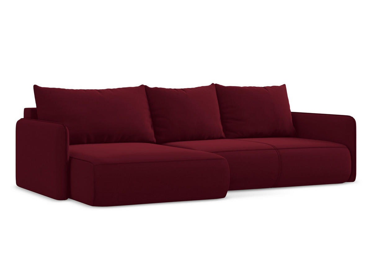 ECKSOFA mit Schlaffunktion Samt Stoff Rot - Bordeaux/Rot, Kunststoff/Textil (148/240cm) - Makamii