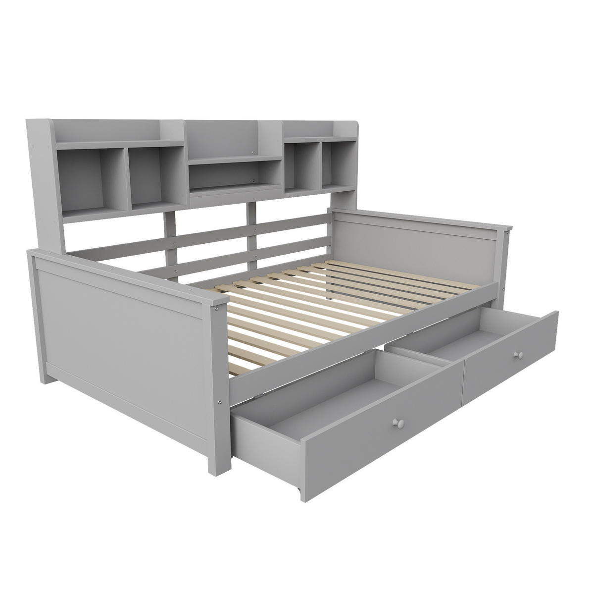 BETT-SOFA mit 2 Schubladen und Ablagefächern 90x200 cm Grau/Weiß - Grau, Holzwerkstoff (90/200cm) - Beauniv