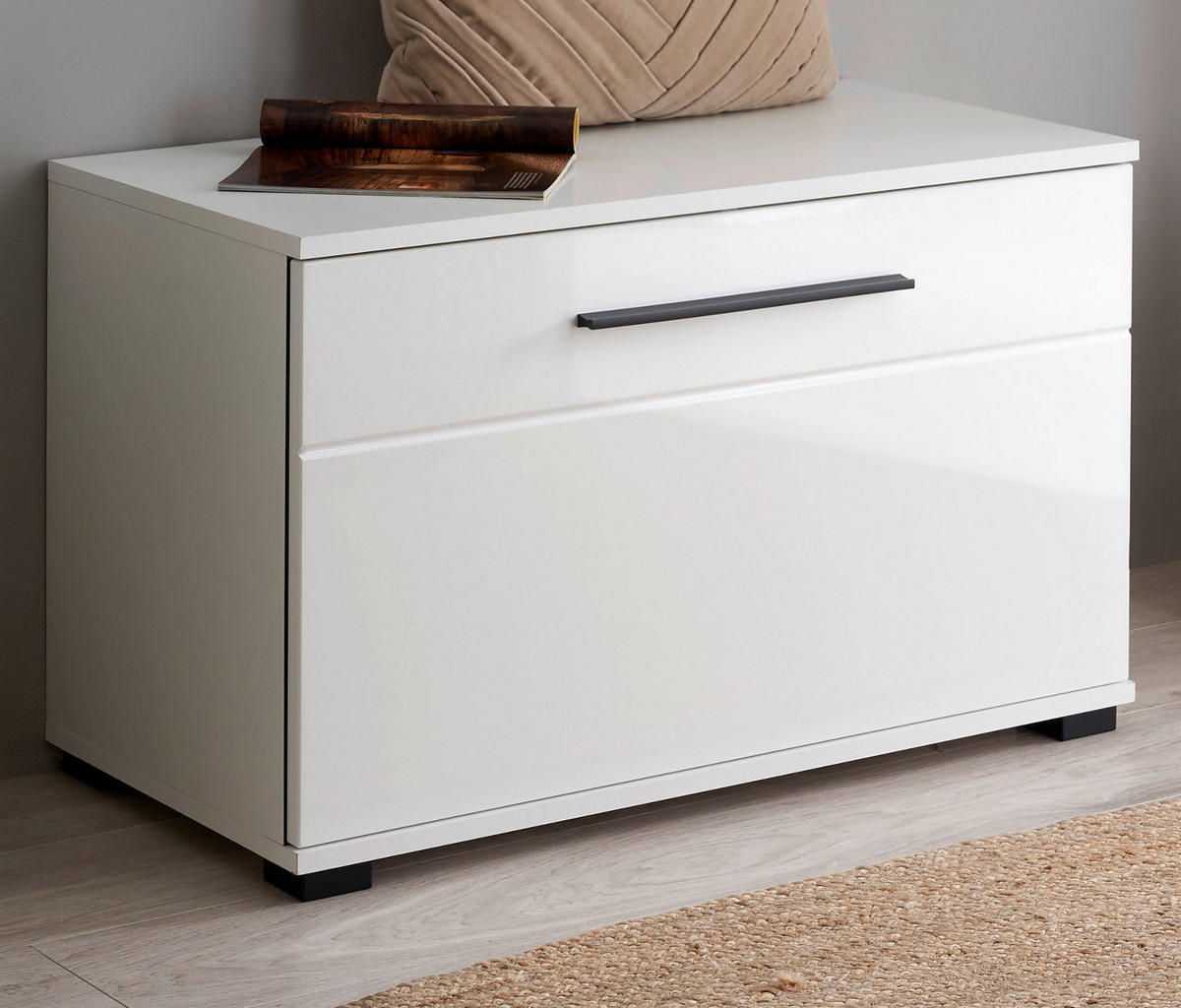 GARDEROBENBANK weiß Hochglanz 80 cm, Sitzbank mit Stauraum - Weiß Hochglanz/Schwarz, Holzwerkstoff/Kunststoff (80/50/40cm) - Furn.Design