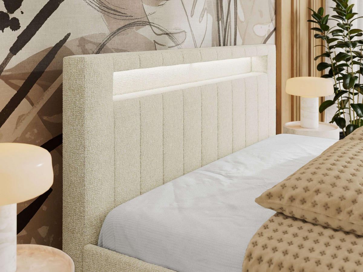 POLSTERBETT GOLD 5 CLASSIC 200/200 - Creme Strukture - Pocket-Matratze - Creme, Textil (200/200cm) - MKS