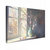 LEINWANDBILD Stillleben - Vase - Osterzweig Groß 140x90 cm - Hellblau, Textil (140/90cm) - MuchoWow