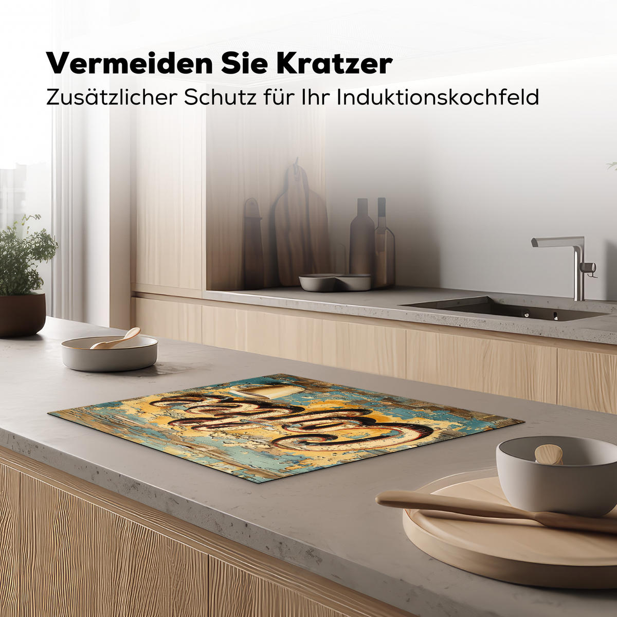 HERDABDECKPLATTE Kaffee - Vintage - Braun - Tasse Herdabdeckung Induktionsfeld 65x52 cm - Teakfarben, Kunststoff (65/52/0.2cm) - MuchoWow