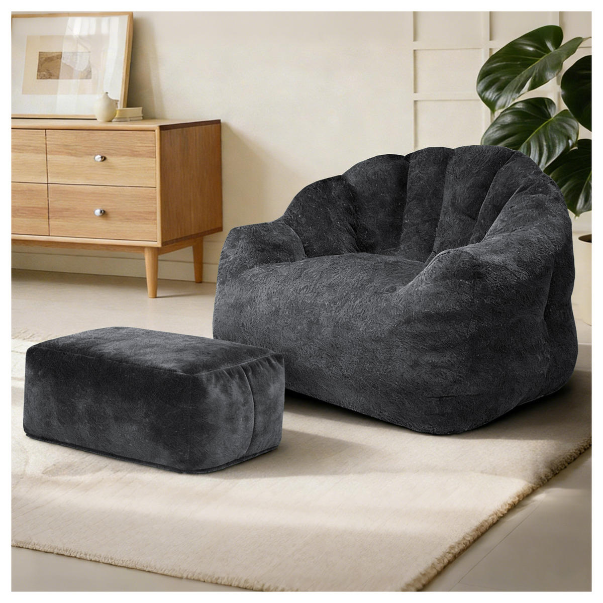 SESSEL mit Hocker Flannelette Schwarz - Schwarz, Kunststoff (86/65/99cm) - Beauniv
