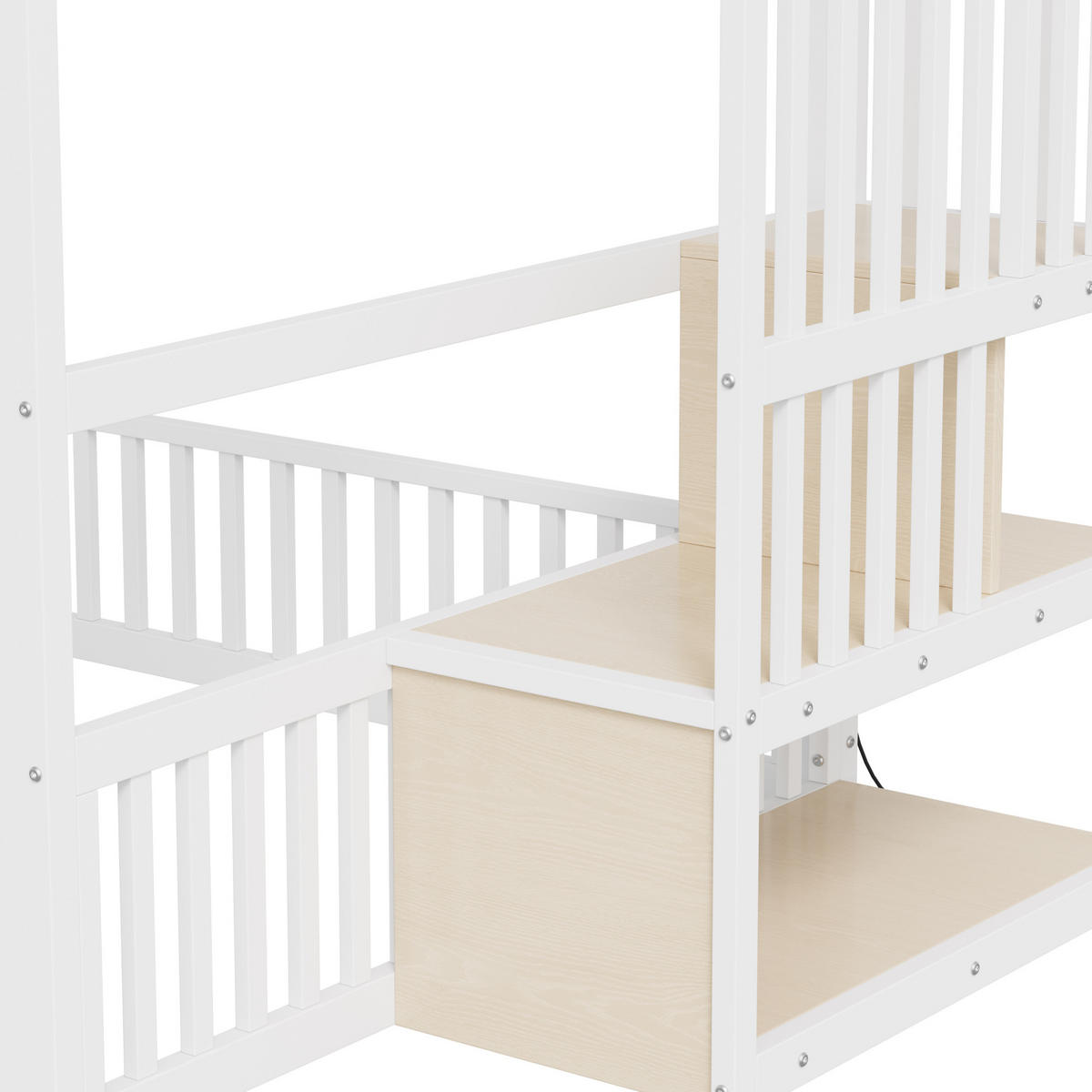 ETAGENBETT 140/200 cm aus MDF und Metall mit LED, Stauraumleiter, Weiß - Weiß, Metall (140/200cm) - OKMYHOME
