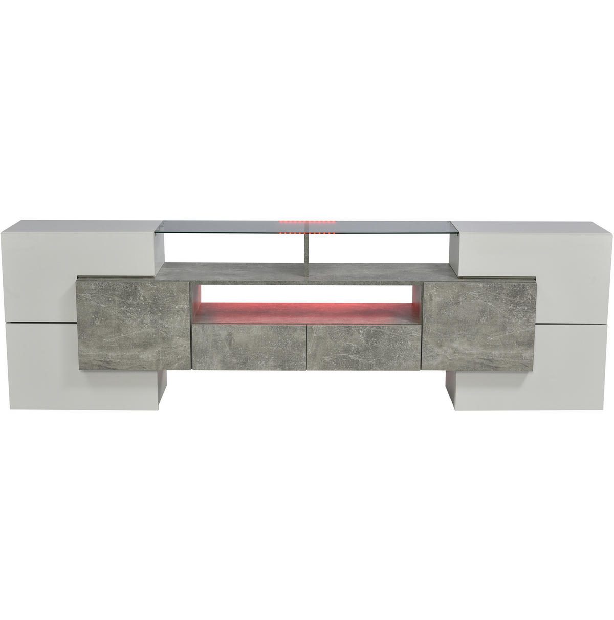 LOWBOARD 200/35/60 cm in Hochglanz-Weiß/Beton mit LED-Beleuchtung - Weiß, Holzwerkstoff (200/60/35cm) - Flora Grace