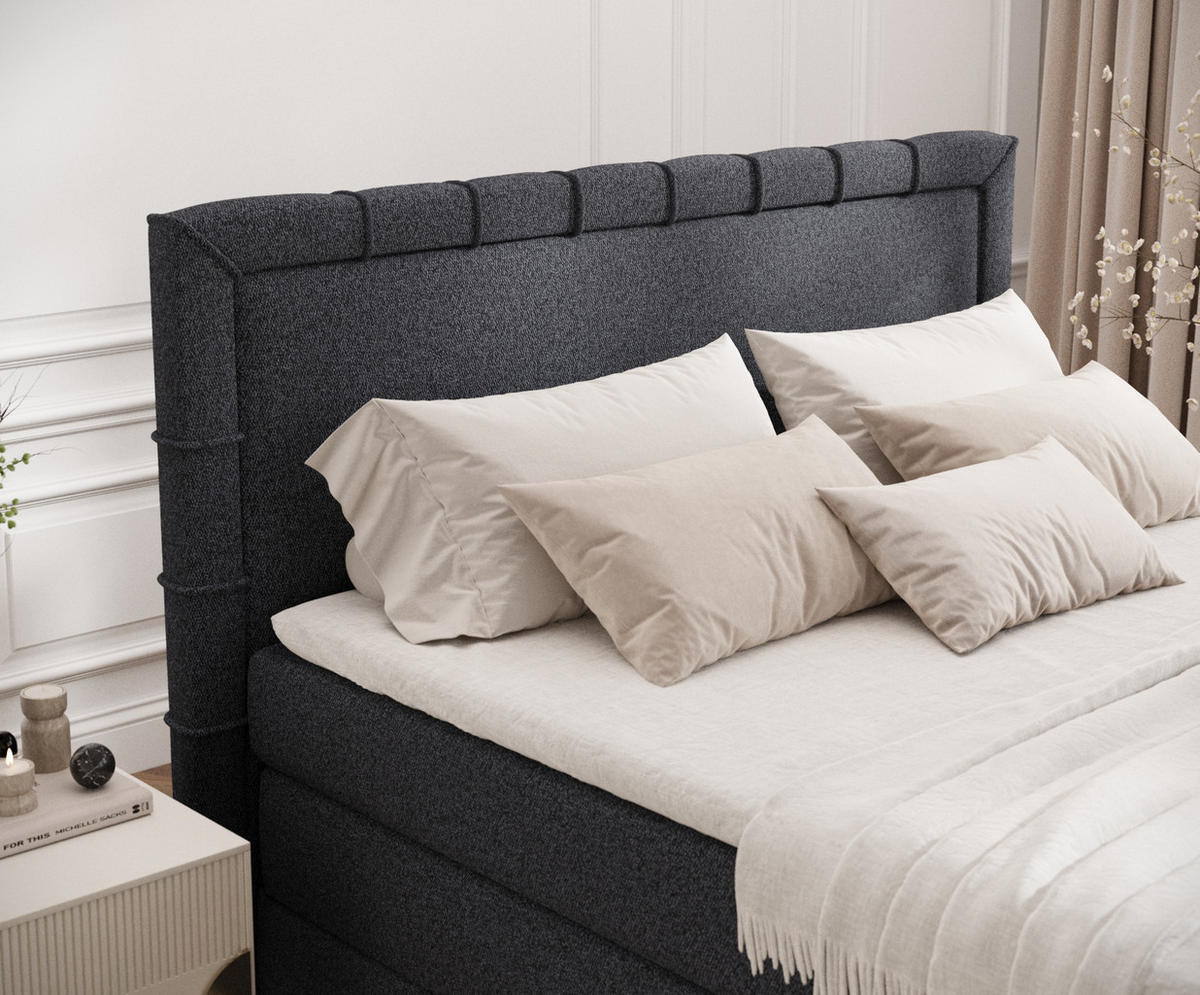 BOXBETT Estelle Schwarz 200/200 cm im Webstoff - Schwarz, Holz/Holzwerkstoff (200/200cm) - Maison de Reve