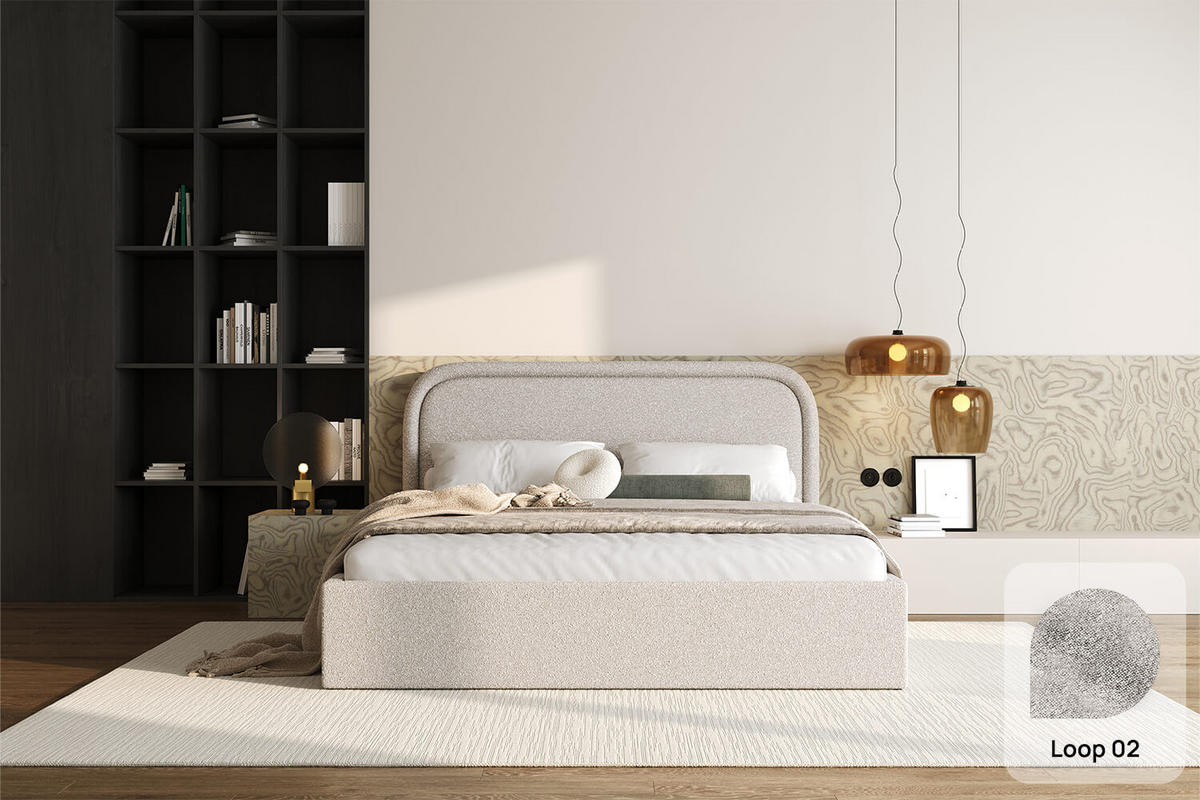 POLSTERBETT MONO mit Bettkasten, LOOP-02 - 160x200 cm - Greige/Beige, Holz/Textil (160/200cm) - mybed.