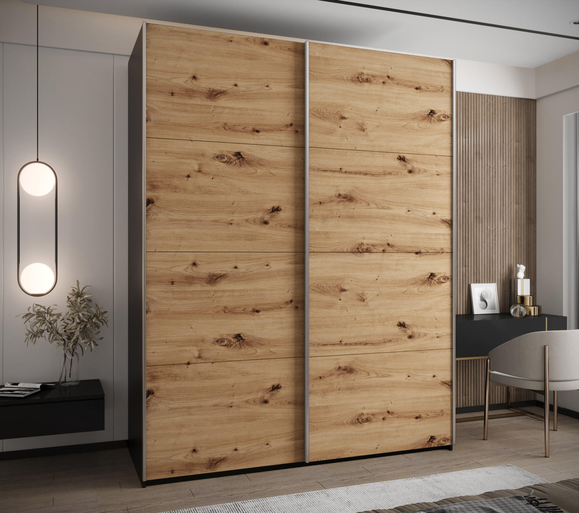 SCHWEBETÜRENSCHRANK 245,5/190/64 2-türig - Silberfarben/Schwarz, Holz/Metall (190/245/64cm) - Abiks Möbel