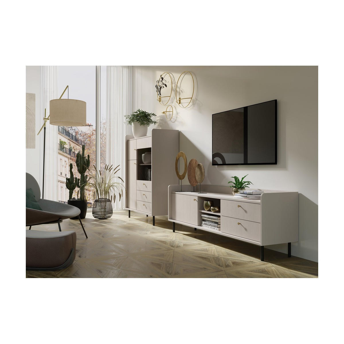 WOHNZIMMER Set – GRANDE System – Beige - Beige, Holzwerkstoff (103.5/133/42cm) - hi-markt