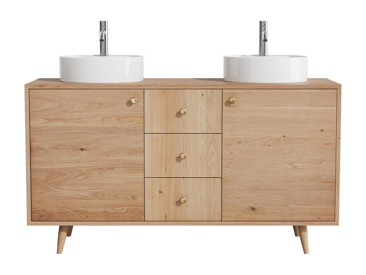 DOPPELWASCHTISCH - 145 cmcm x 50.5 cmcm - Holz, Platte - Naturfarben Hell - ZARENO - Naturfarben, Holz (145/80/50.5cm) - Vente-Unique