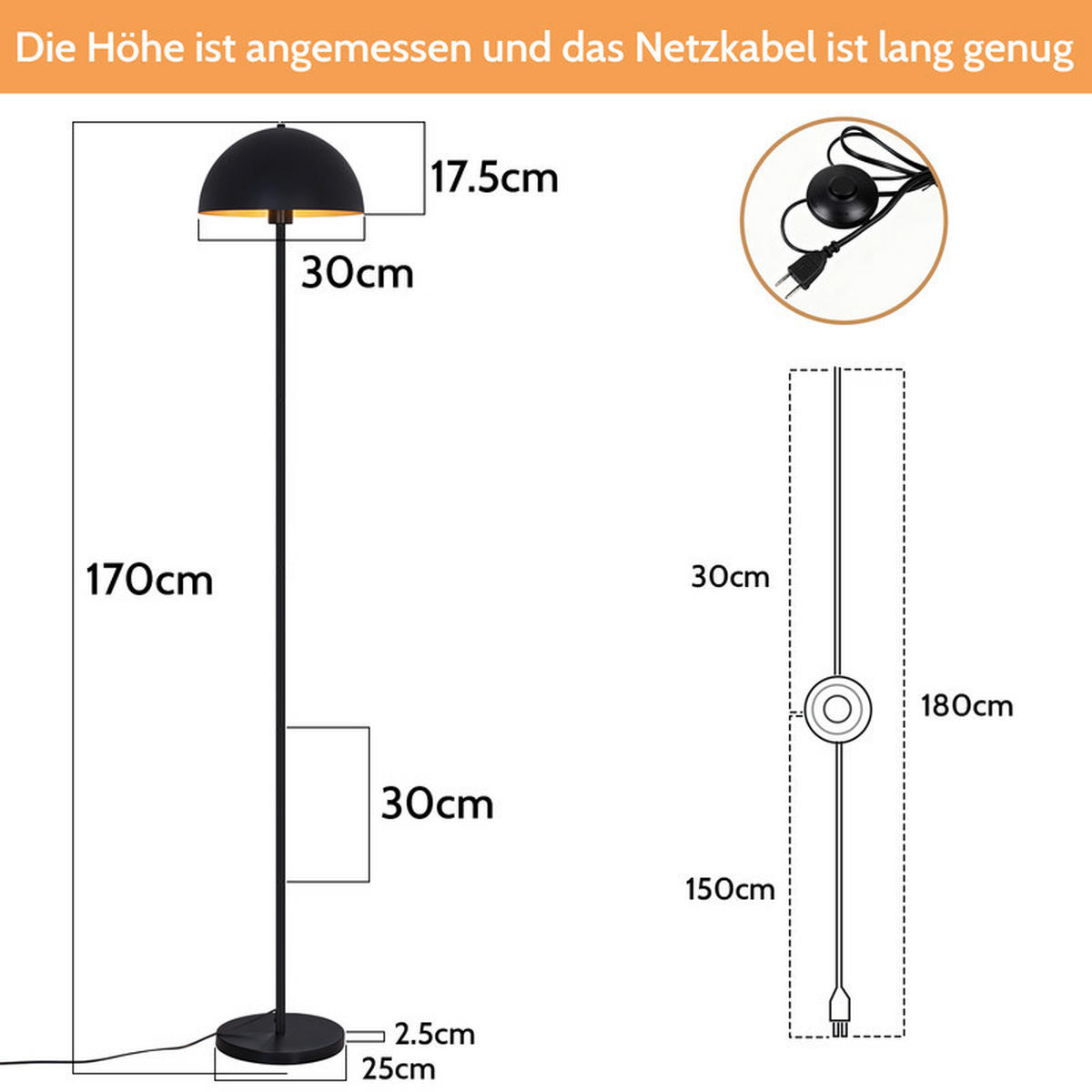 STEHLEUCHTE COLLIER Ⅲ 25/30/170 cm - Braun, Metall (25/30/170cm) - Nettlife