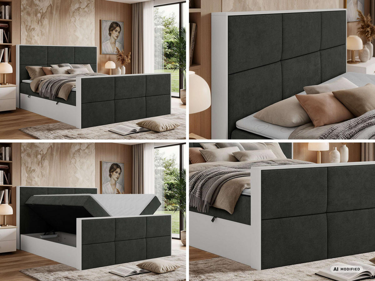 KONTINENTÁLNÍ POSTEL DELVIT DUO 160/200 - Tmavě šedá Strukturovaná látka - Topper Visco - H3 - černá/tmavě šedá, textil/plast (160/200cm) - MKS