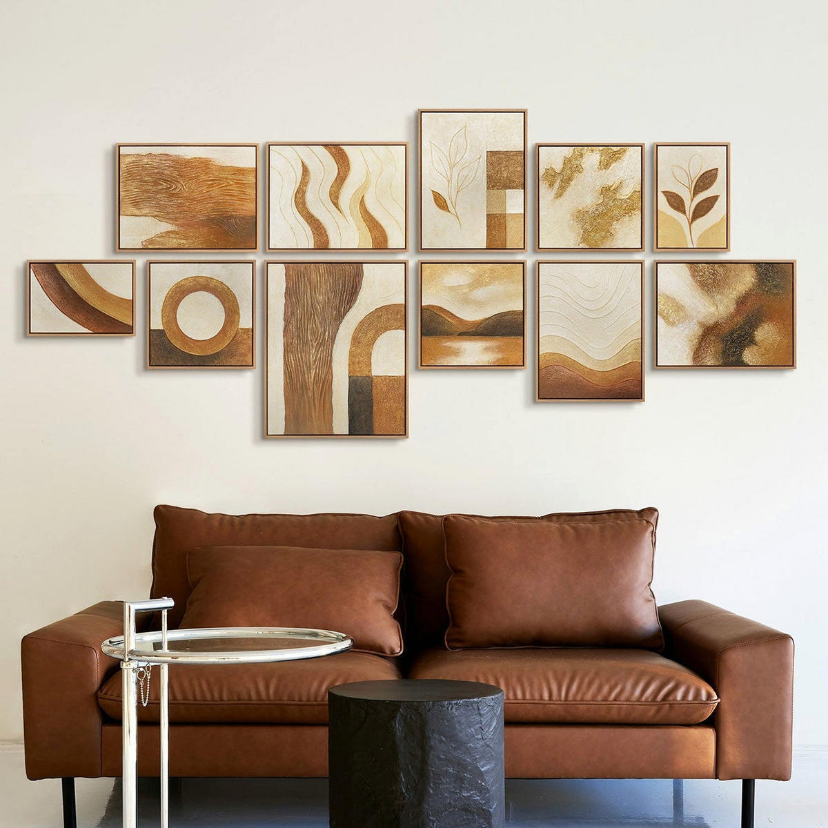 GEMÄLDE Im Rhythmus der Natur Schattenfugenrahmen Eichefarben 11-teilig - Eichefarben, Holz (200/90cm) - YS-art gallery
