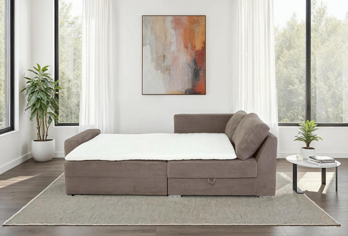 ECKSOFA-DAUERSCHLÄFER Boxspring Federkern Topper Bettkasten, seitenverkehrt montierbar B260/T181/H88 cm, Cord Braun Taupe / 15234 - Taupe/Chromfarben, Textil/Metall (260/181cm) - luma-home