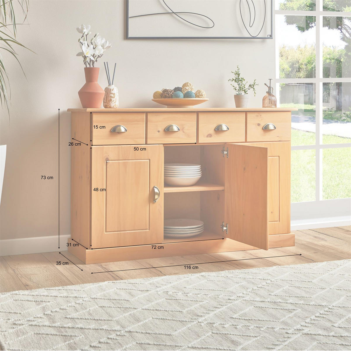 ANRICHTE PARIS - Braun, Holz (116/73/35cm) - IDIMEX