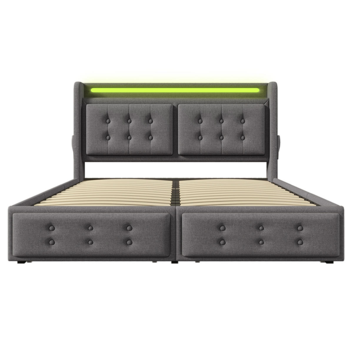 POLSTERBETT 140/200 cm Grau mit LED-Beleuchtung und USB-Anschlüssen - Grau, Textil (140/200cm) - OKWISH