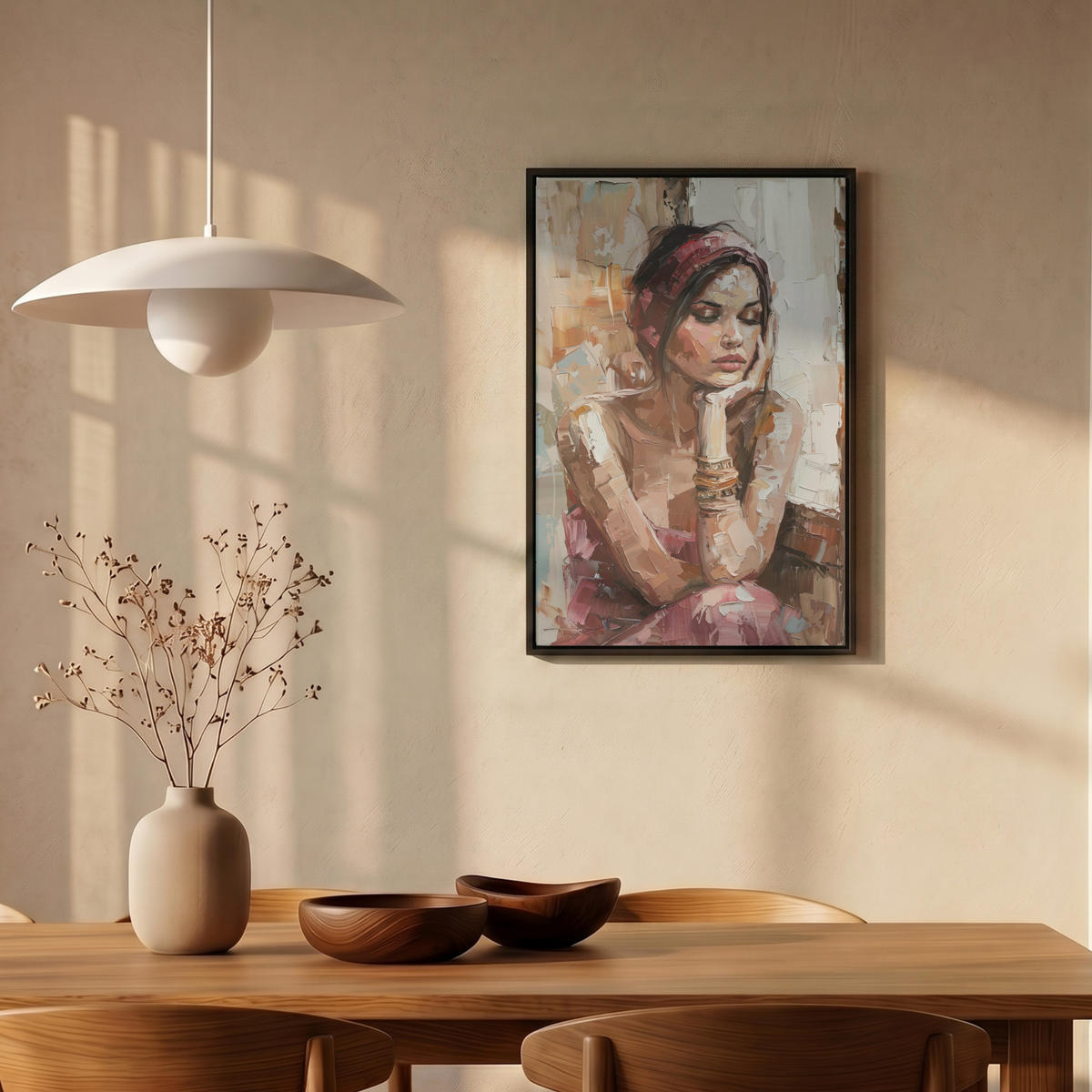 LEINWAND Bilder mit Rahmen - Frau - Lackierung - Porträt - Modern - 40x60 - Altrosa, Textil (40/60cm) - MuchoWow