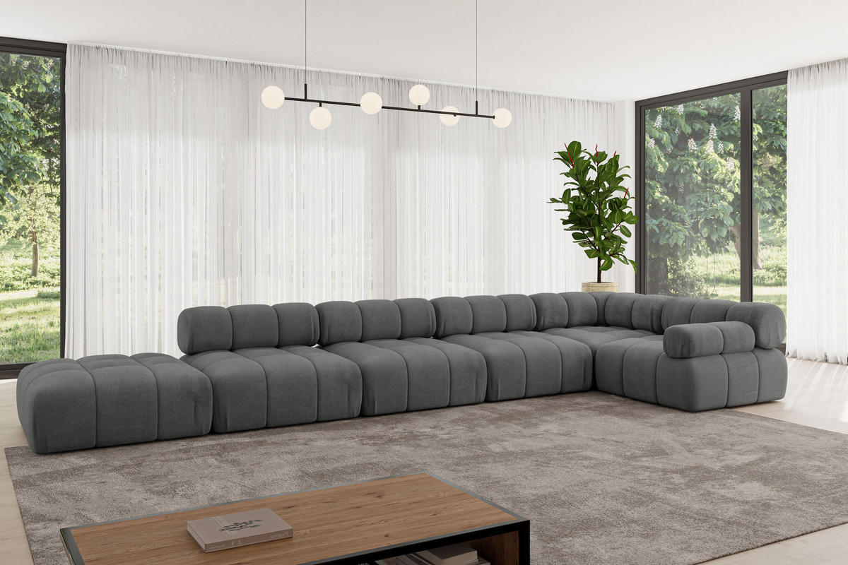 ECKSOFA modulares Sofa Felto-L3 - 475x190x70 cm Dunkelgrau Velours - Dunkelgrau, Holzwerkstoff/Textil (475/190cm) - ALTDECOR