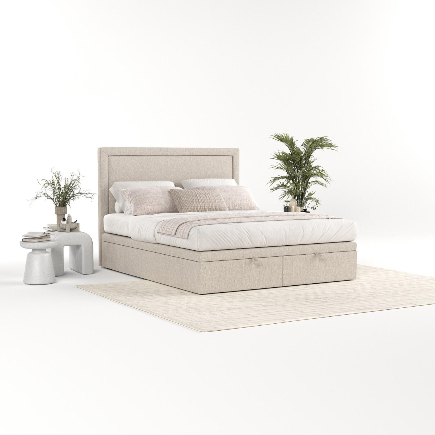 POLSTERBETT Salma mit Stauraum 120/200 cm Hellbeige im Megan Stoff - Sandfarben/Schwarz, Holz/Holzwerkstoff (120/200cm) - AltaBeds