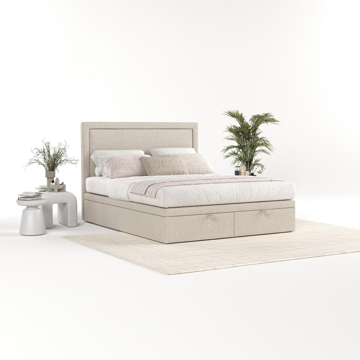 POLSTERBETT Salma mit Stauraum 160/200 cm Hellbeige im Megan Stoff - Sandfarben/Schwarz, Holz/Holzwerkstoff (160/200cm) - AltaBeds