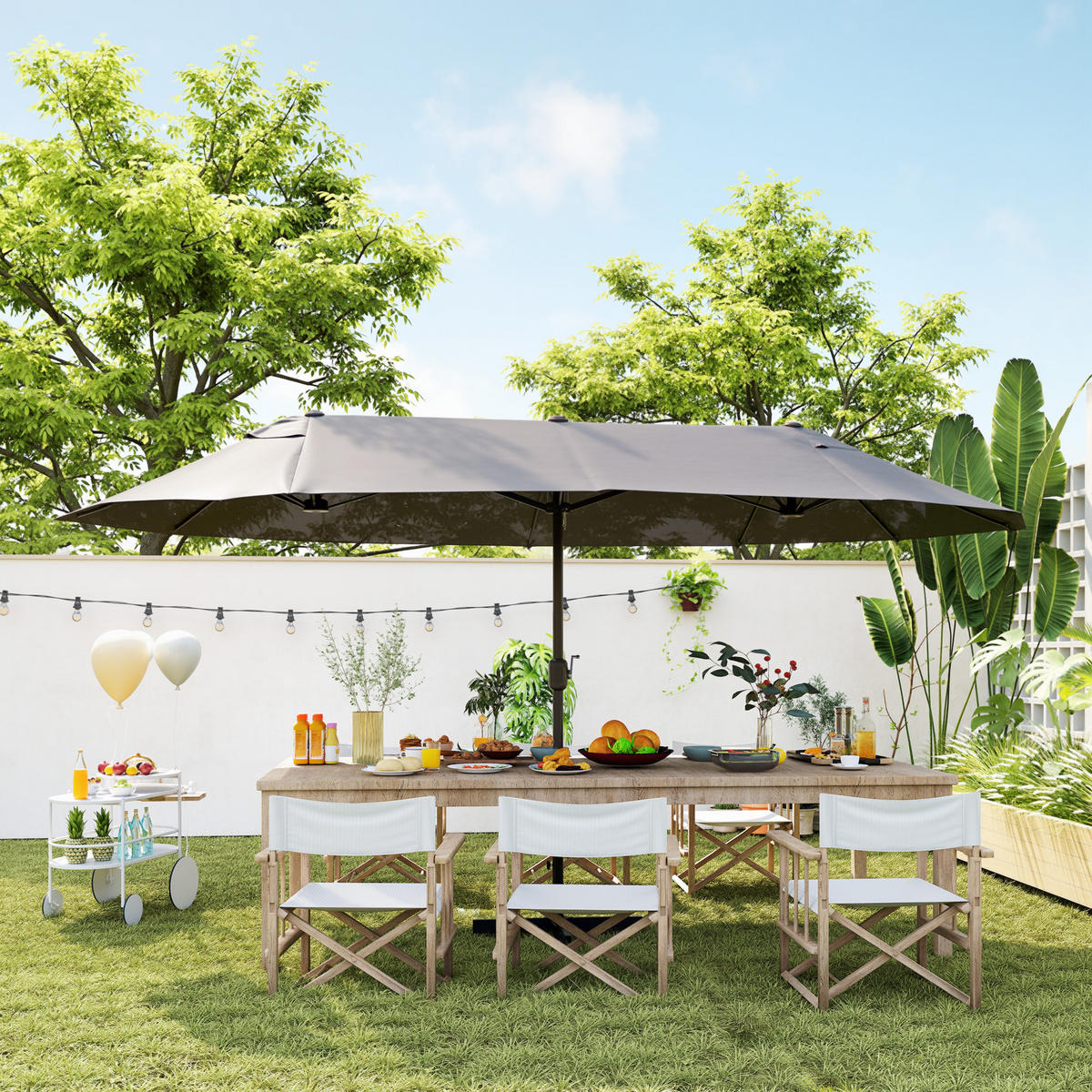SONNENSCHIRM DE-11404 rechteckig, XXL, mit Kurbel Grau - Grau, Metall (270/460cm) - ComfortXL