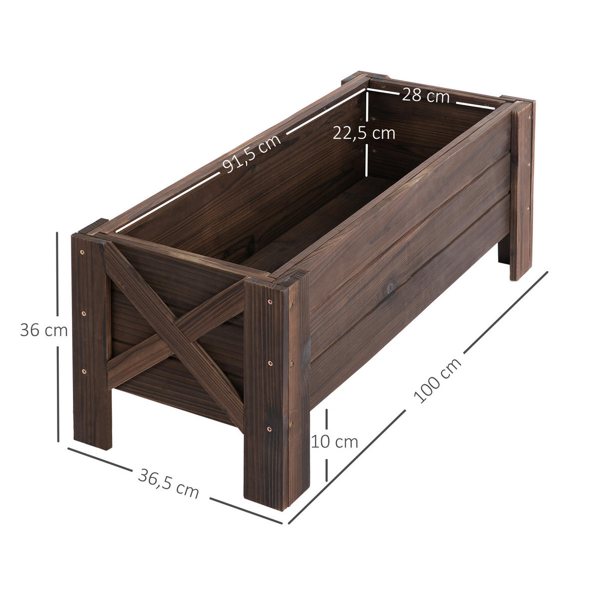 HOCHBEET DE-12101 100/36/36 cm mit Bewässerungseinsätzen Natur - Braun, Holzwerkstoff (100/36/36cm) - ComfortXL