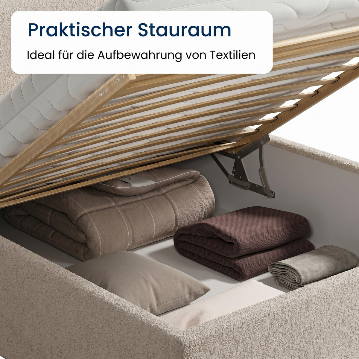 POLSTERBETT 100x200 cm Bouclé Creme - Creme, Textil (100/200cm) - Home Collective