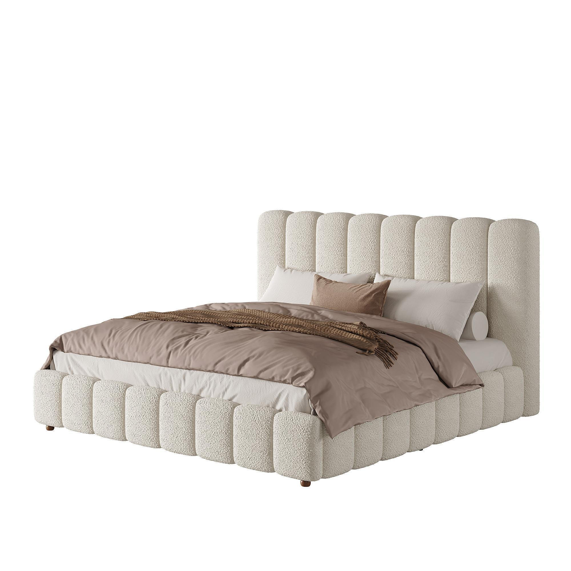 POLSTERBETT 160x200cm in Weiß Bouclé - Weiß, Textil (160/200cm) - KOMHTOM