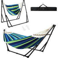 HÄNGEMATTEN- und Hängesessel-Set mit klappbarem Gestell, 2-in-1-Funktion, belastbar bis 200 kg, Schwarz/Grün - Multicolor, Metall (130/2.5/180cm)