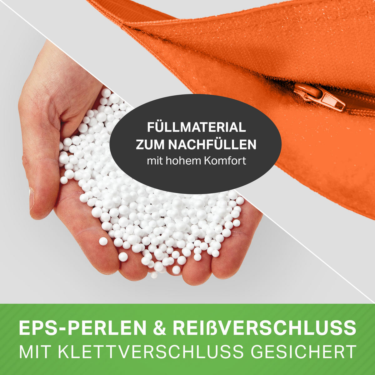 XXL-SITZSACK + Pouf 2er Set - 140x180cm - Orange, Textil (140/25/180cm) - Green Bean