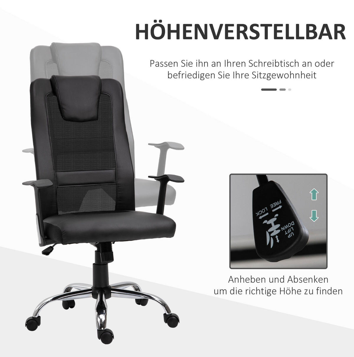 KANCELÁŘSKÁ židle 66/73/108-118 cm černá z bonded leather s ergonomickou opěrkou a houpací funkcí - černá, plast (73/118/66cm) - OKWISH