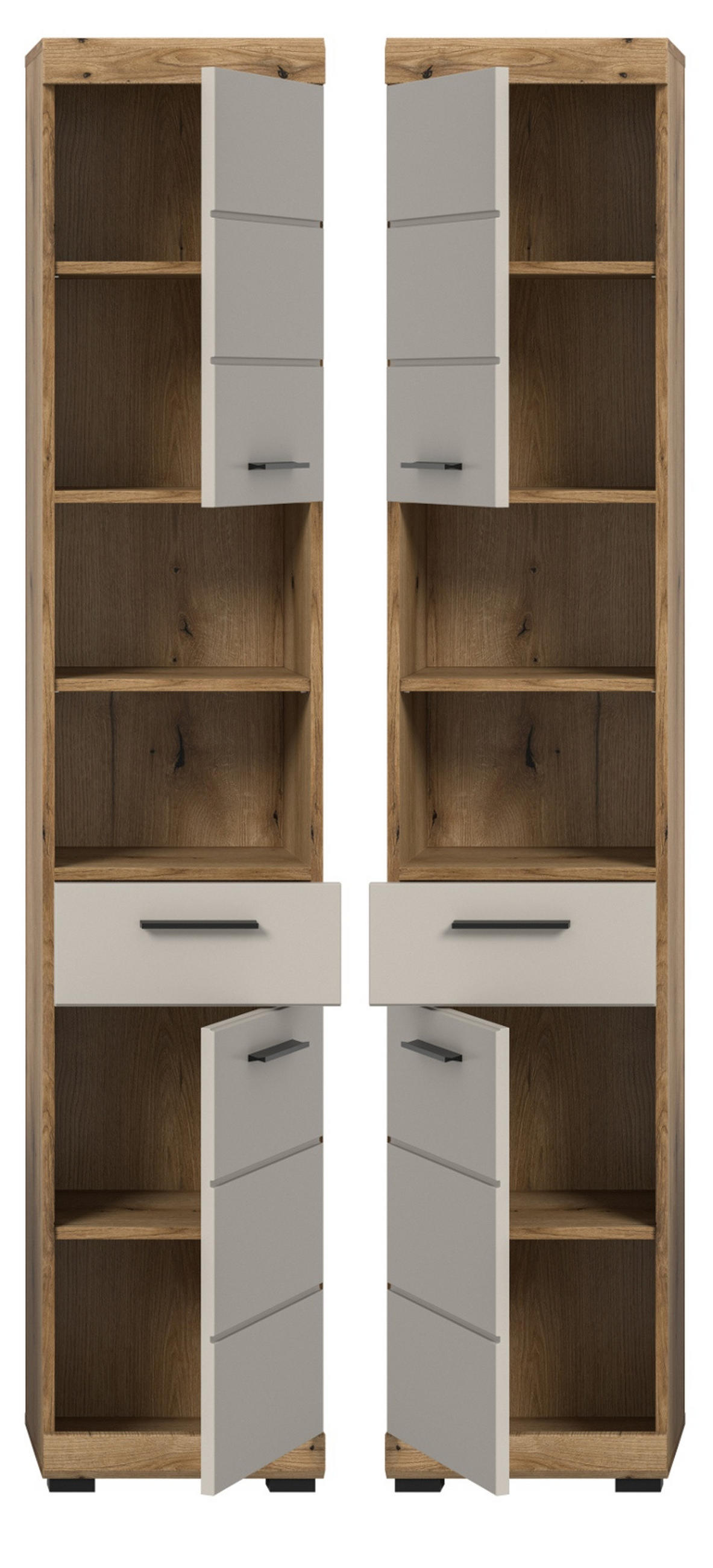 HOCHSCHRANK Sand Kaschmir, Evoke Eiche, Badschrank, 6 Fächer, 37 cm - Kaschmir/Eichefarben, Holzwerkstoff/Kunststoff (37/191/31cm) - Inn.Furn