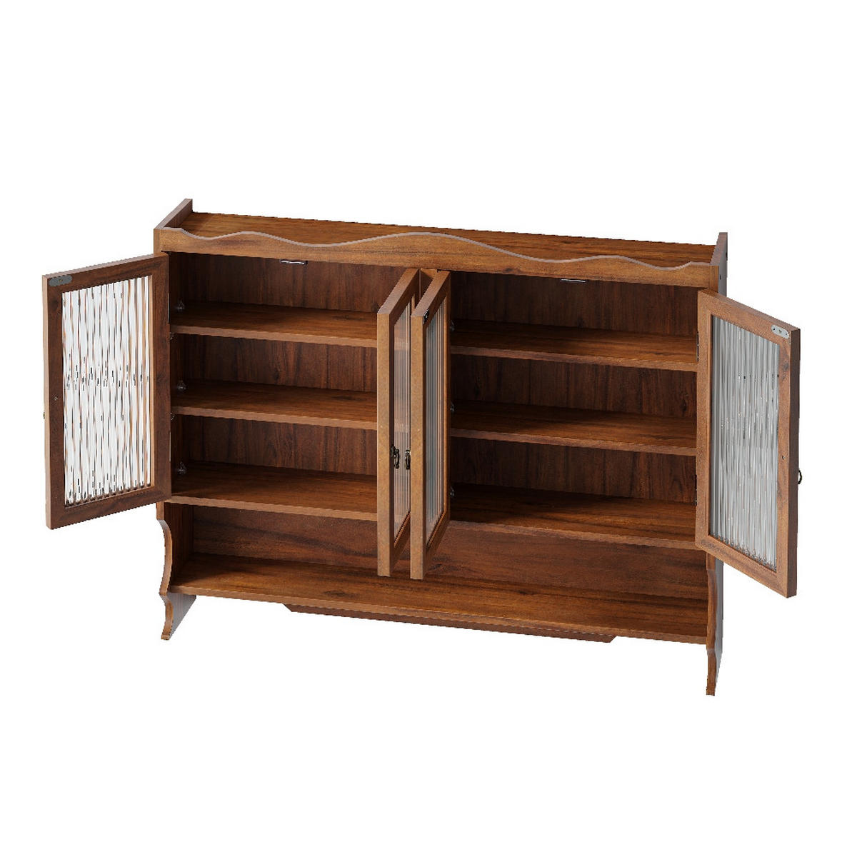 KÜCHENSCHRANK MIT 4 TÜREN UND HAKENLEISTE, Massivholz und Glas, Braun, Retro Badezimmerschrank, 100/80/20 cm - Braun, Kunststoff (20/80/100cm) - Rolipo
