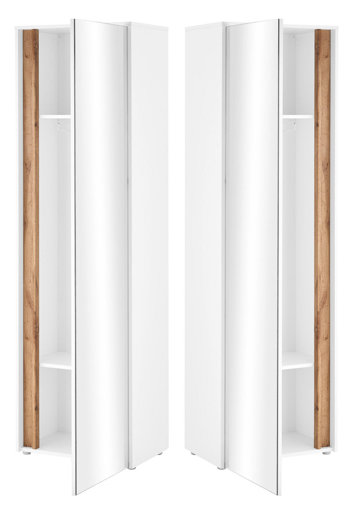GARDEROBENSCHRANK weiß, Eiche Wotan 60 cm, Schuhschrank mit Spiegel - Eiche Wotan/Schwarz, Holzwerkstoff/Kunststoff (60/200/40cm) - Furn.Design