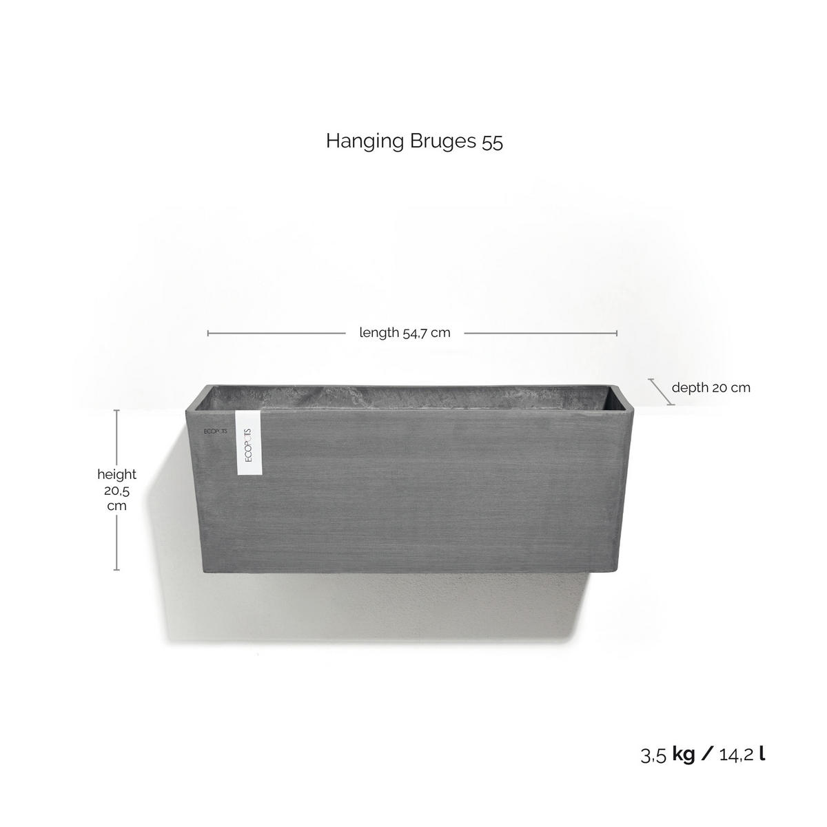BLUMENTOPF Bruges Hängend 54,7/20,5 cm Grau - Grau, Kunststoff (54.7/20.5cm) - Ecopots